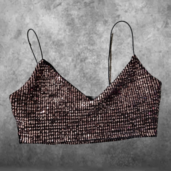 Chocolate Sequin Crop Top - Picture 3 of 8